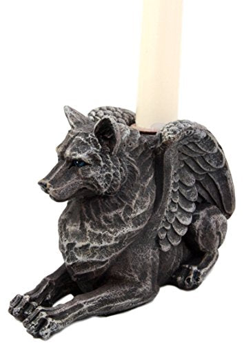 Ebros Gift Ebros Stoic Guardian Winged Wolf Gargoyle Gothic Candleholder Figurine 6.5"L