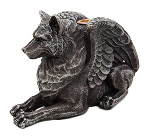 Ebros Gift Ebros Stoic Guardian Winged Wolf Gargoyle Gothic Candleholder Figurine 6.5"L