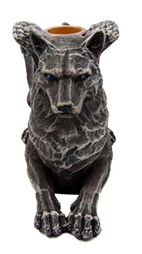 Ebros Gift Ebros Stoic Guardian Winged Wolf Gargoyle Gothic Candleholder Figurine 6.5"L