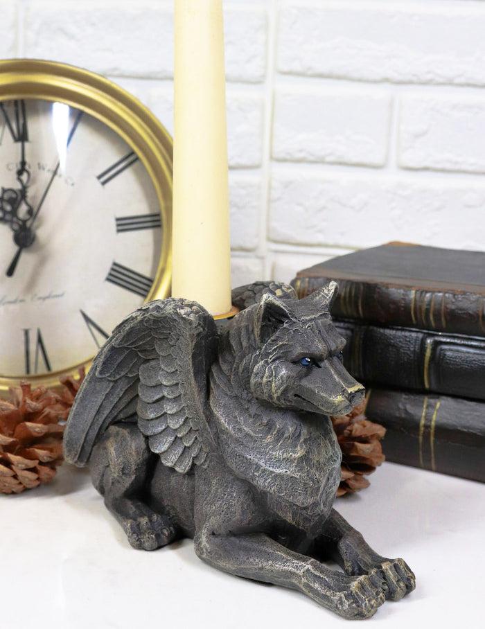 ebros gift Ebros Stoic Guardian Winged Wolf Gargoyle Gothic Candleholder Figurine 6.5"L