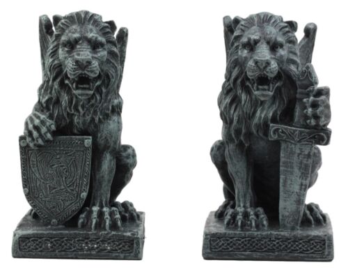 ebros gift Ebros Stoic Notre Dame Roaring Lion Heart Sword & Shield Bearer Gargoyle Figurine Set