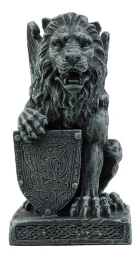 Ebros Gift Ebros Stoic Notre Dame Shield Bearer Lion Heart Gargoyle On Pedestal Figurine 6"H