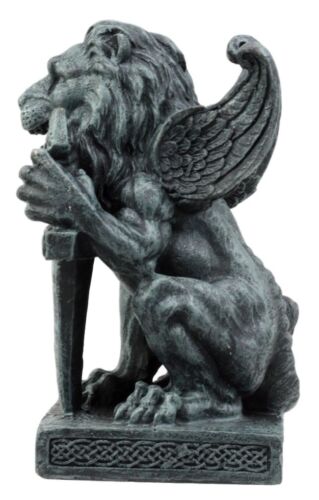 Ebros Gift Ebros Stoic Notre Dame Sword Bearer Lion Heart Gargoyle On Pedestal Figurine 6"H