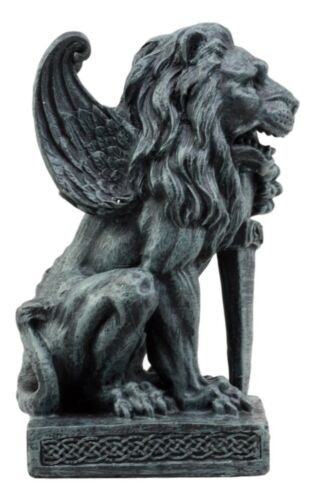 Ebros Gift Ebros Stoic Notre Dame Sword Bearer Lion Heart Gargoyle On Pedestal Figurine 6"H