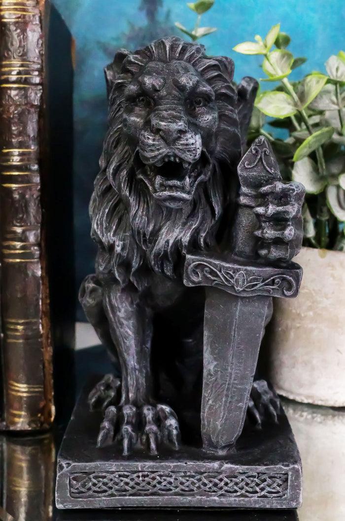 ebros gift Ebros Stoic Notre Dame Sword Bearer Lion Heart Gargoyle On Pedestal Figurine 6"H