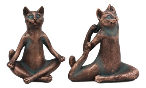 Ebros Gift Ebros Stretching Yoga Cats Statue Set Of 2 Zen Cats In Lotus Meditation And King Pigeon Poses