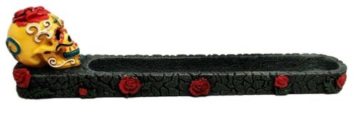 Ebros Gift Ebros Sugar Skull Day Of The Dead Yellow Skull Incense Burner 10.25"L