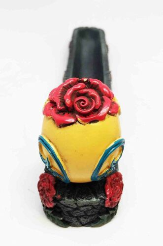 Ebros Gift Ebros Sugar Skull Day Of The Dead Yellow Skull Incense Burner 10.25"L