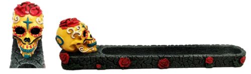 ebros gift Ebros Sugar Skull Day Of The Dead Yellow Skull Incense Burner 10.25"L