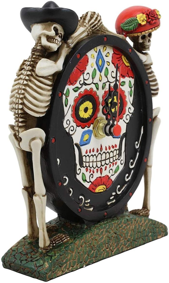 Ebros Gift Ebros Sugar Skull Skeleton Latino Couple Desktop Table Clock Statue 6.25" Tall