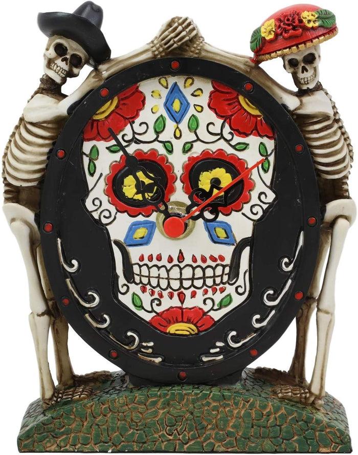 ebros gift Ebros Sugar Skull Skeleton Latino Couple Desktop Table Clock Statue 6.25" Tall