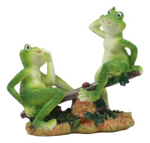 Ebros Gift Ebros Summer Fun Cottage Garden Whimsical Frogs Sitting On Seesaw With Ladybug Statue 7.75" Long Collectible For Frog Toad Lovers As Home Decorative