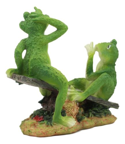 Ebros Gift Ebros Summer Fun Cottage Garden Whimsical Frogs Sitting On Seesaw With Ladybug Statue 7.75" Long Collectible For Frog Toad Lovers As Home Decorative