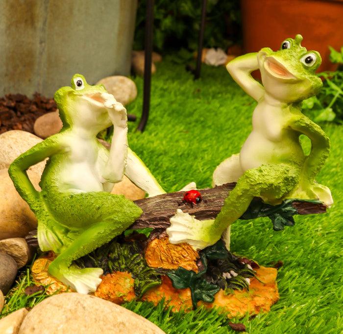 ebros gift Ebros Summer Fun Cottage Garden Whimsical Frogs Sitting On Seesaw with Ladybug Statue 7.75" Long Collectible for Frog Toad Lovers As Home Decorative