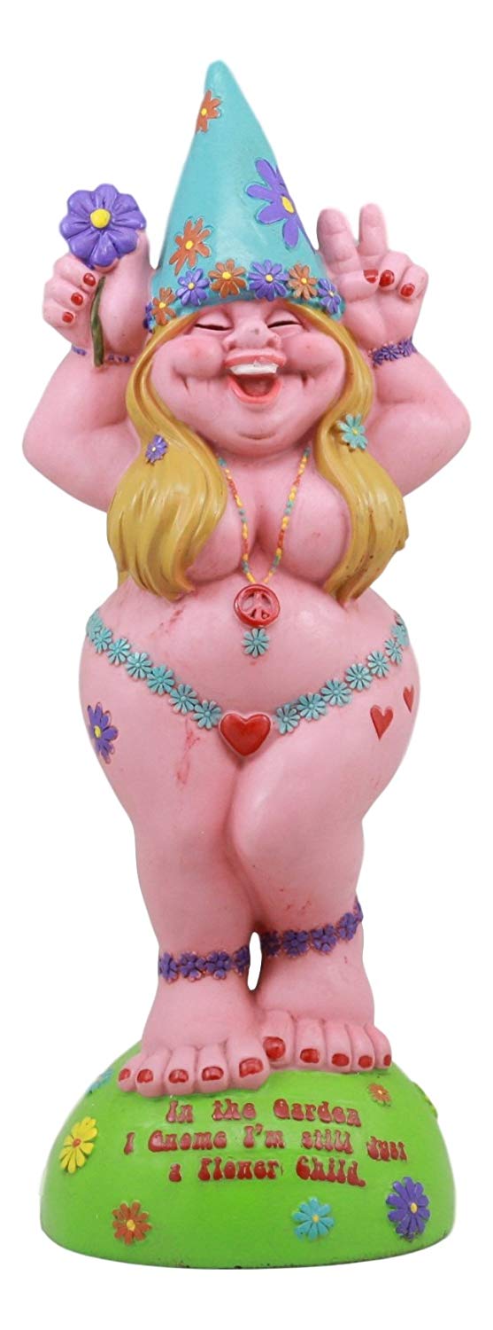 Ebros Gift Ebros Summer Of Love Flower Child Hippie Lady Gnome Statue Peace Lovin Mrs Gnome