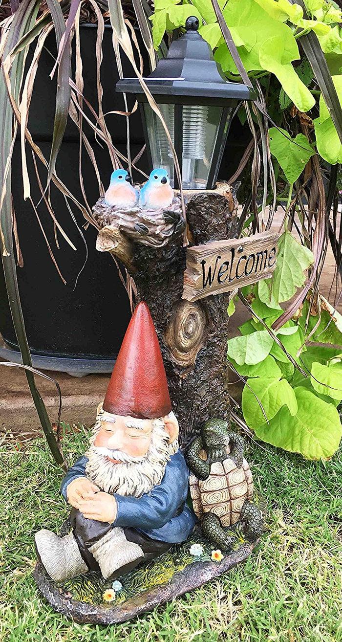 Ebros Gift Ebros Summer Slumber Garden Gnome With Buddy Turtle Solar Path LED Light Garden Statue