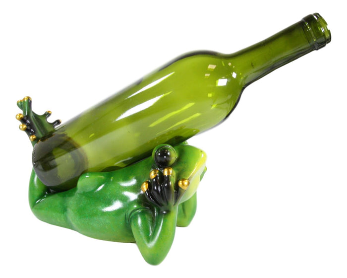 Ebros Gift Ebros Sunbathing Rainforest Green Frog Toad On His Belly Wine Holder Caddy Figurine