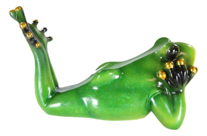 Ebros Gift Ebros Sunbathing Rainforest Green Frog Toad On His Belly Wine Holder Caddy Figurine