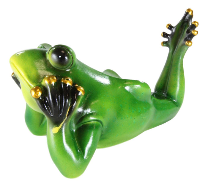 Ebros Gift Ebros Sunbathing Rainforest Green Frog Toad On His Belly Wine Holder Caddy Figurine
