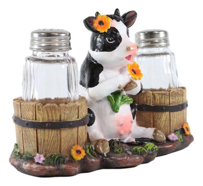 Ebros Gift Ebros Sunflower Bovine Cow With Two Country Barrels Salt And Pepper Shakers Set