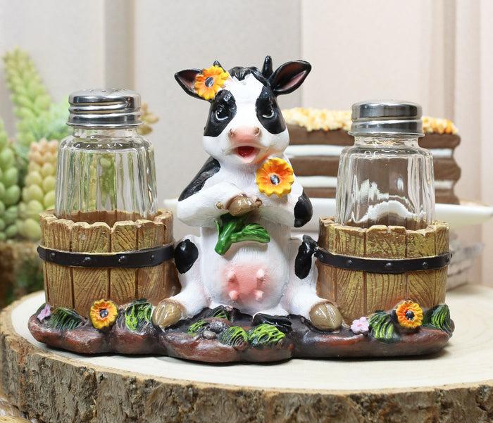 ebros gift Ebros Sunflower Bovine Cow With Two Country Barrels Salt And Pepper Shakers Set