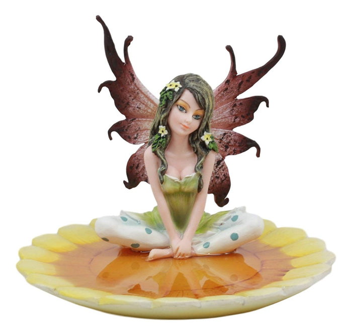Ebros Gift Ebros Sunflower Fairy Jewelry Dish Statue Forest Nymph Soap Dish Figurine 6" Long