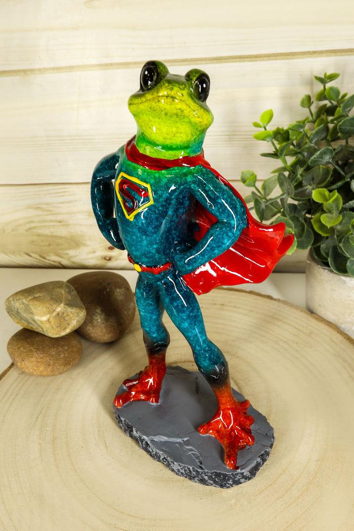 Ebros Gift Ebros Superhero Frog Superman Statue 8"Tall Animated Frog In Muscle Outfit Superman Costume Decorative Figurine