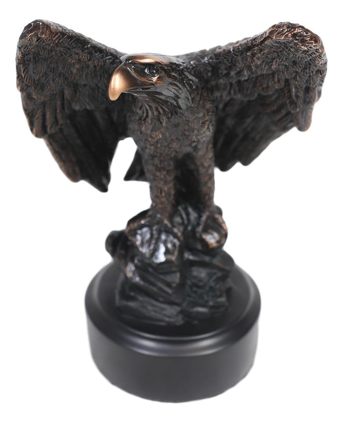 Ebros Gift Ebros Surveyor Bald Eagle With Open Wings On Rock Electroplated Resin Statue