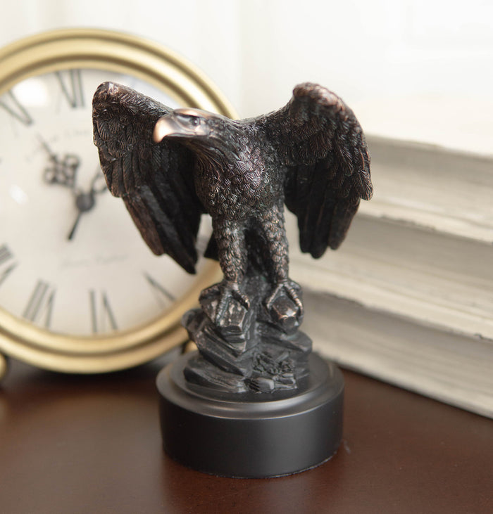 ebros gift Ebros Surveyor Bald Eagle With Open Wings On Rock Electroplated Resin Statue