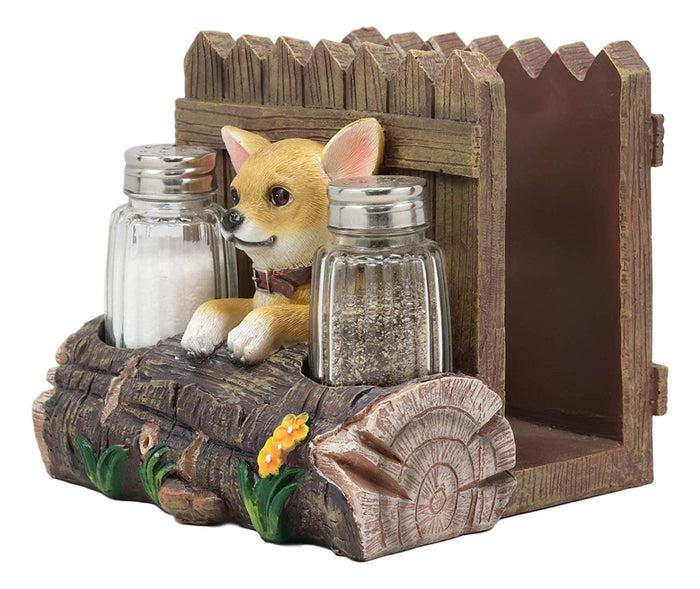 Ebros Gift Ebros Taco Chihuahua Dog By Fences & Tree Log Dinner Napkin Salt Pepper Shakers Holder