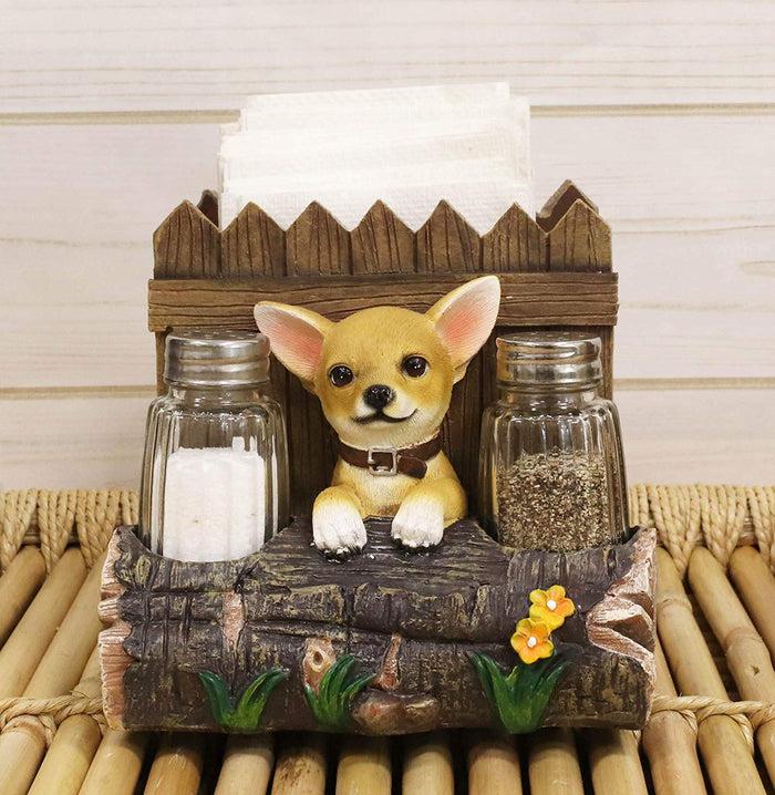 ebros gift Ebros Taco Chihuahua Dog By Fences & Tree Log Dinner Napkin Salt Pepper Shakers Holder