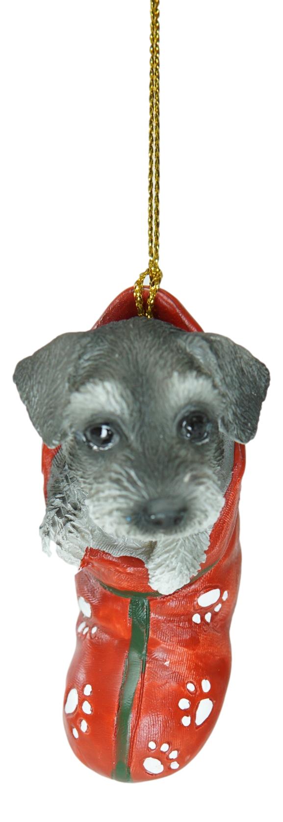 Ebros Gift Ebros Teacup Schnauzer Puppy Dog In Red Pawprint Sock Christmas Tree Small Ornament