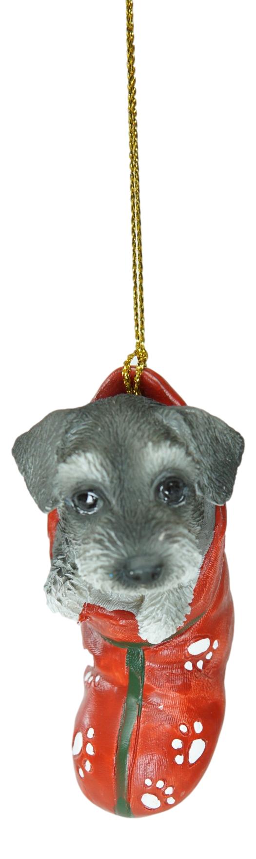 Ebros Gift Ebros Teacup Schnauzer Puppy Dog In Red Pawprint Sock Christmas Tree Small Ornament