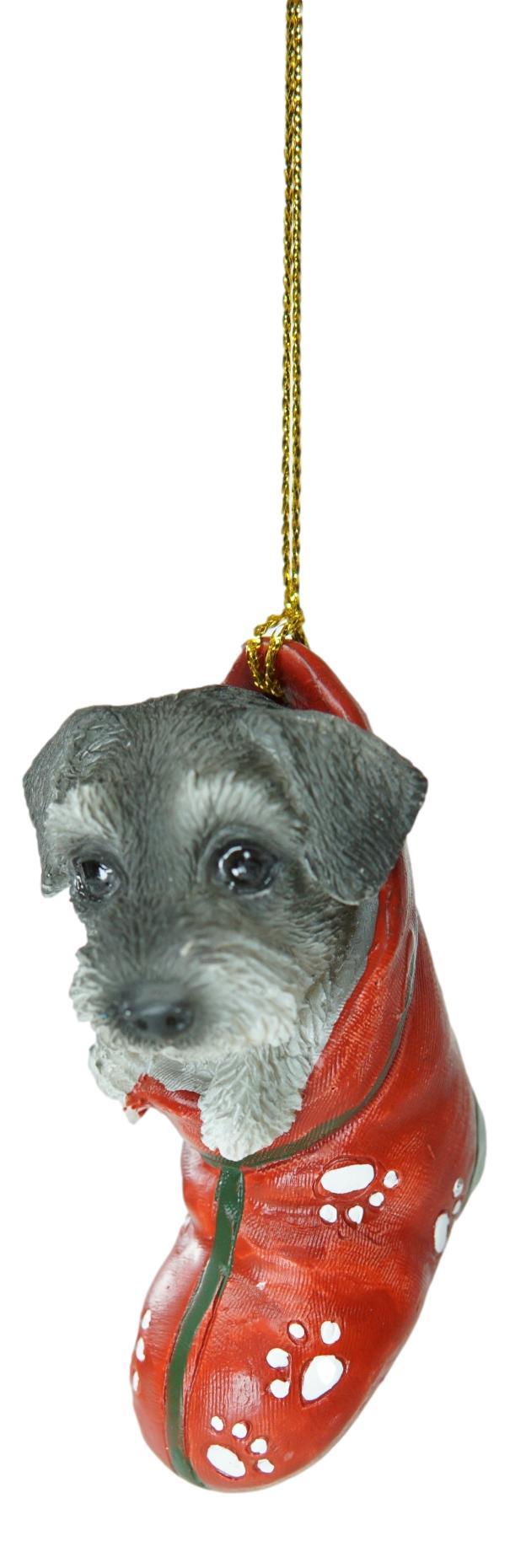 Ebros Gift Ebros Teacup Schnauzer Puppy Dog In Red Pawprint Sock Christmas Tree Small Ornament