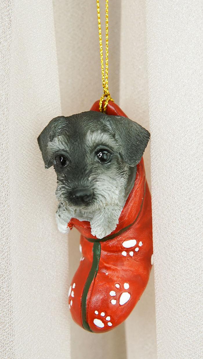 ebros gift Ebros Teacup Schnauzer Puppy Dog In Red Pawprint Sock Christmas Tree Small Ornament