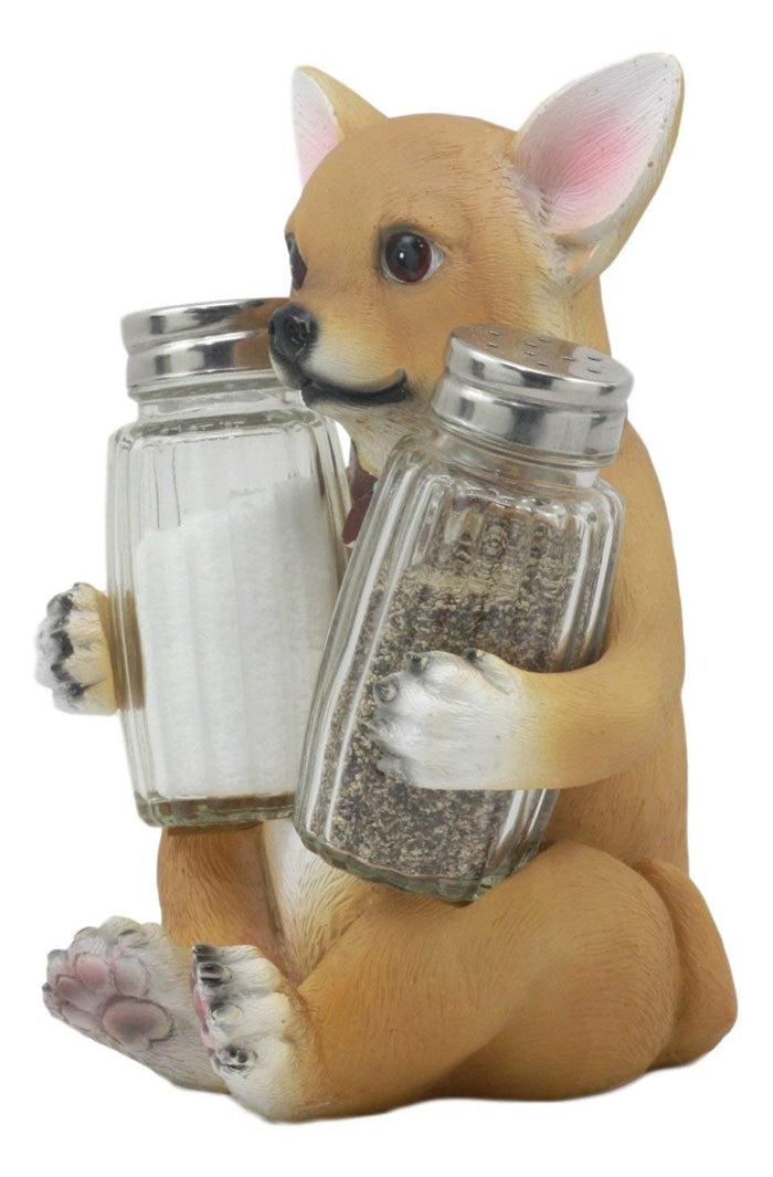 Ebros Gift Ebros Teacup Tan Chihuahua Puppy Salt And Pepper Shakers Holder Figurine Set 6.25"H