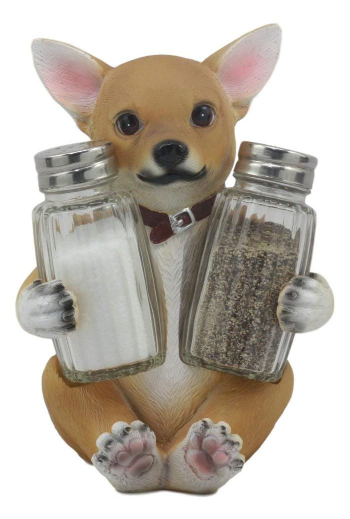 Ebros Gift Ebros Teacup Tan Chihuahua Puppy Salt And Pepper Shakers Holder Figurine Set 6.25"H