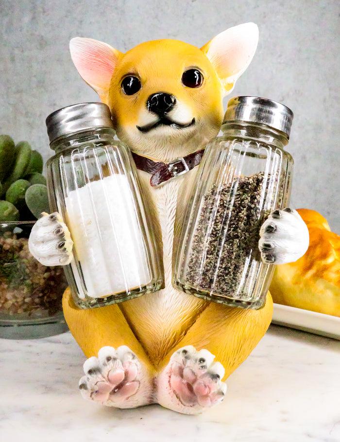 ebros gift Ebros Teacup Tan Chihuahua Puppy Salt And Pepper Shakers Holder Figurine Set 6.25"H