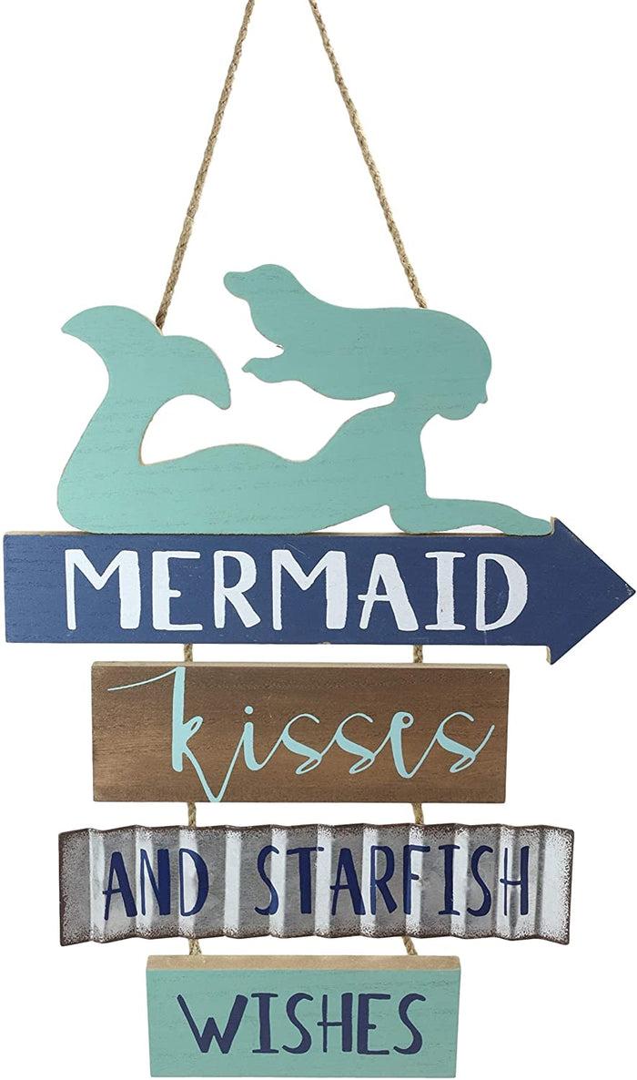 Ebros Gift Ebros Teal Mermaid Wall Decor Sign Mermaid Kisses & Starfish Wishes Plaque 13"H