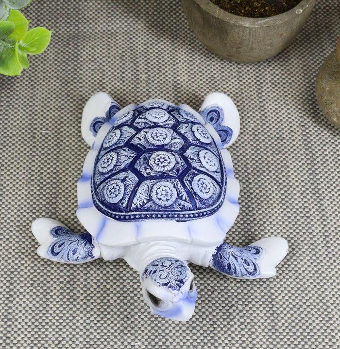 Ebros Gift Ebros Terracotta Blue And White Feng Shui Celestial Sea Turtle Statue 4.5" Wide Talisman Of Stability And Fortune Lucky Tortoise Figurine Decorative Zen Turtles Tortoises