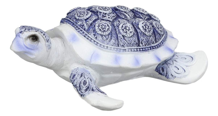 Ebros Gift Ebros Terracotta Blue And White Feng Shui Celestial Sea Turtle Statue 4.5" Wide Talisman Of Stability And Fortune Lucky Tortoise Figurine Decorative Zen Turtles Tortoises
