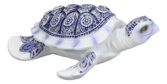 Ebros Gift Ebros Terracotta Blue And White Feng Shui Celestial Sea Turtle Statue 4.5" Wide Talisman Of Stability And Fortune Lucky Tortoise Figurine Decorative Zen Turtles Tortoises