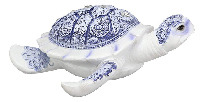 Ebros Gift Ebros Terracotta Blue And White Feng Shui Celestial Sea Turtle Statue 6" Wide