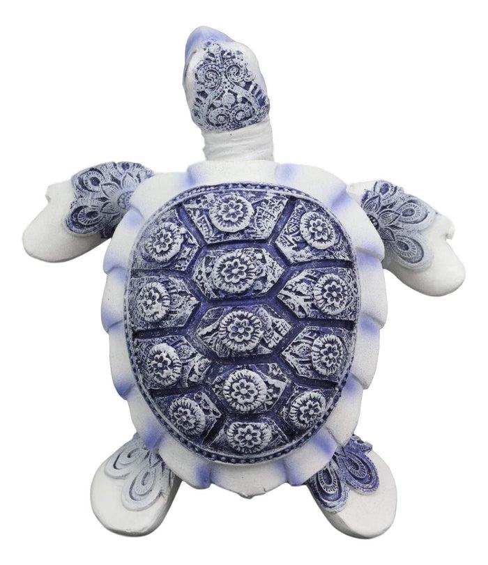 ebros gift Ebros Terracotta Blue and White Feng Shui Celestial Sea Turtle Statue 4.5" Wide Talisman of Stability and Fortune Lucky Tortoise Figurine Decorative Zen Turtles Tortoises