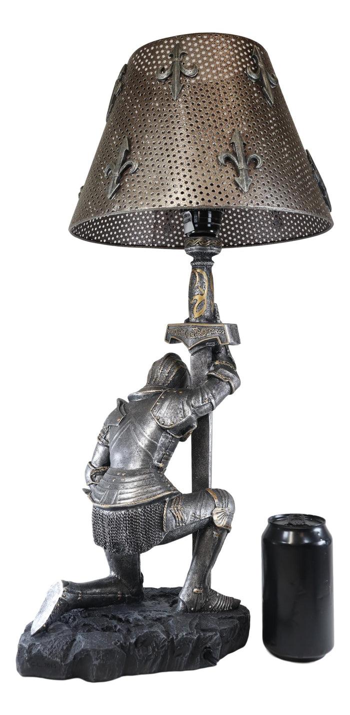 Ebros Gift Ebros The Accolade Kneeling Knight Suit Of Armor Ceremony Side Table Lamp 22"H