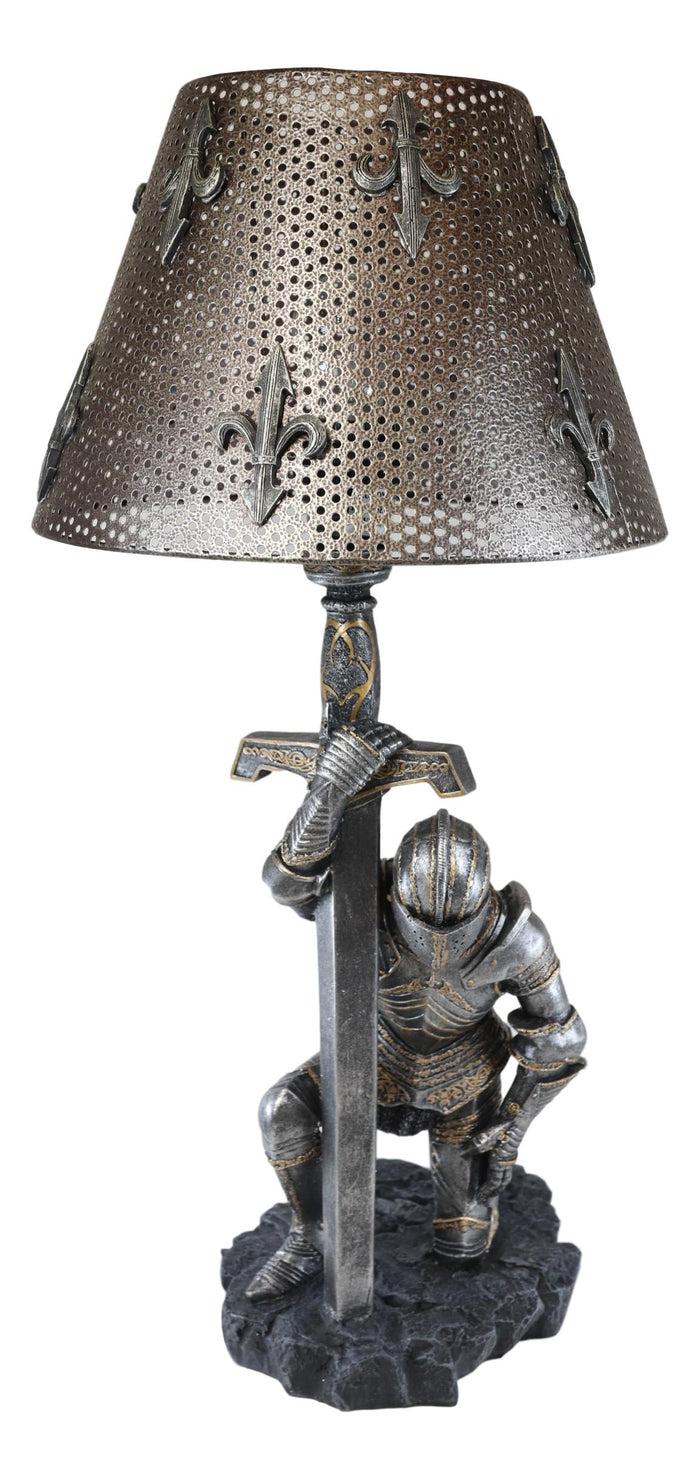 Ebros Gift Ebros The Accolade Kneeling Knight Suit Of Armor Ceremony Side Table Lamp 22"H