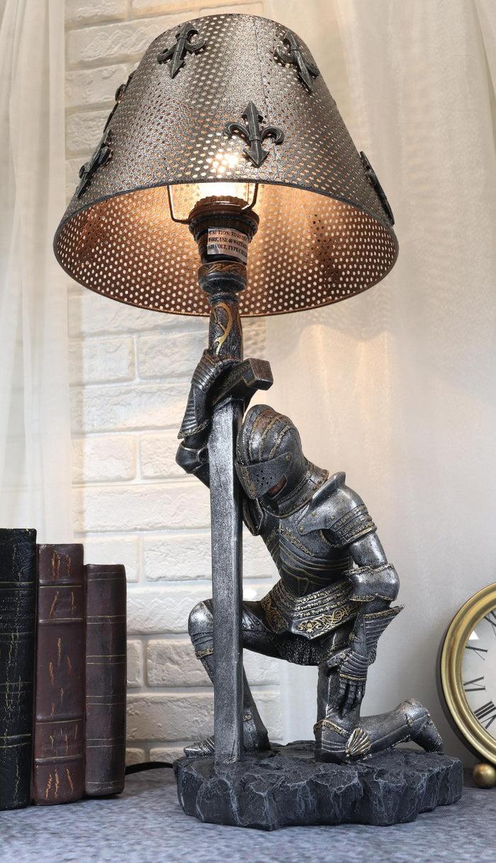 ebros gift Ebros The Accolade Kneeling Knight Suit of Armor Ceremony Side Table Lamp 22"H