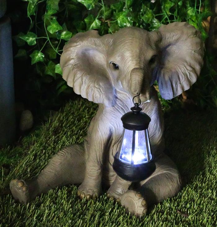 Ebros Gift Ebros The Adorable Pachy Elephant Garden Patio Figurine W/ Solar LED Light Lantern Lamp 13.75"H