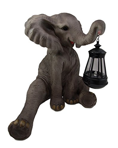 Ebros Gift Ebros The Adorable Pachy Elephant Garden Patio Figurine W/ Solar LED Light Lantern Lamp 13.75"H