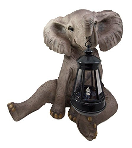 Ebros Gift Ebros The Adorable Pachy Elephant Garden Patio Figurine W/ Solar LED Light Lantern Lamp 13.75"H